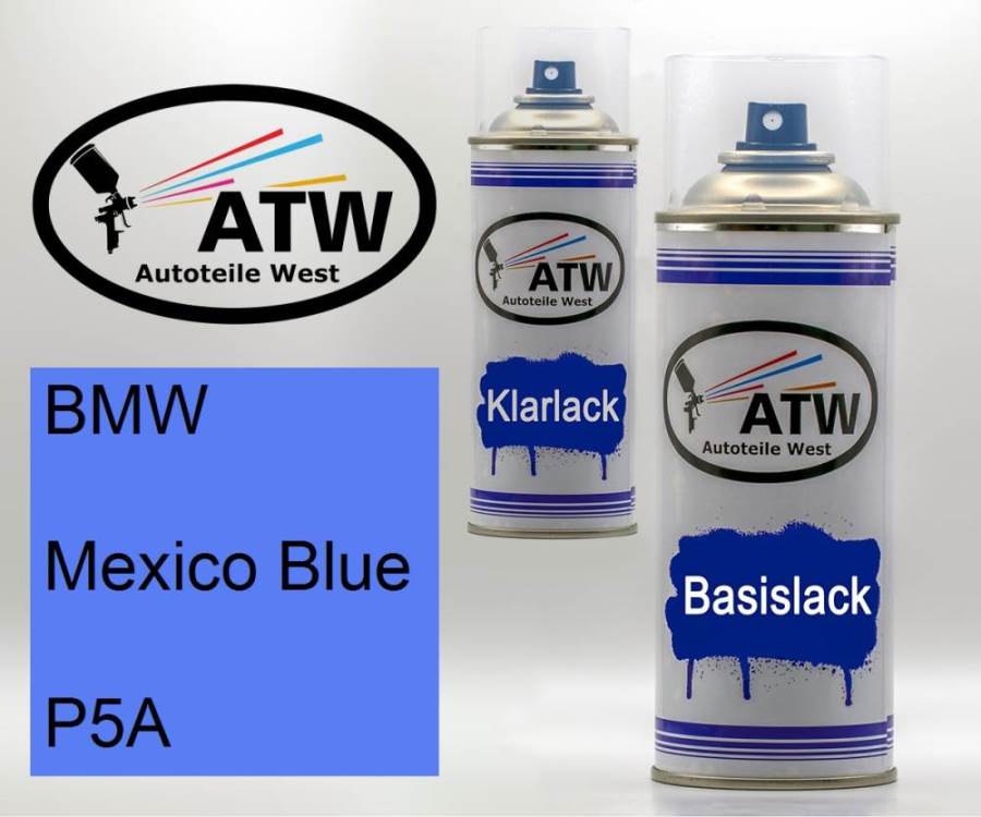 BMW, Mexico Blue, P5A: 400ml Sprühdose + 400ml Klarlack - Set, von ATW Autoteile West.